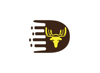 D alphabet deer head for hunt logo design illustration on white background