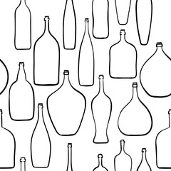Black and white seamless pattern with bottles