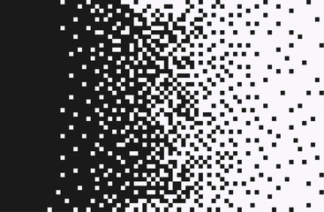 The pixels are scattered, dissolve. Vector monochrome style. Abstract random squares, background. Template. Monochrome style.
