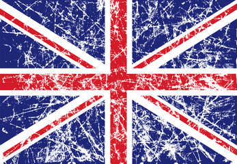 Flag of great Britain, abstract. UK flag in grunge. The effect of scuff, wear, damage, old. Vector illustration.