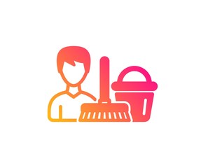 Cleaning service icon. Bucket with mop symbol. Washing Housekeeping equipment sign. Classic flat style. Gradient cleaning service icon. Vector