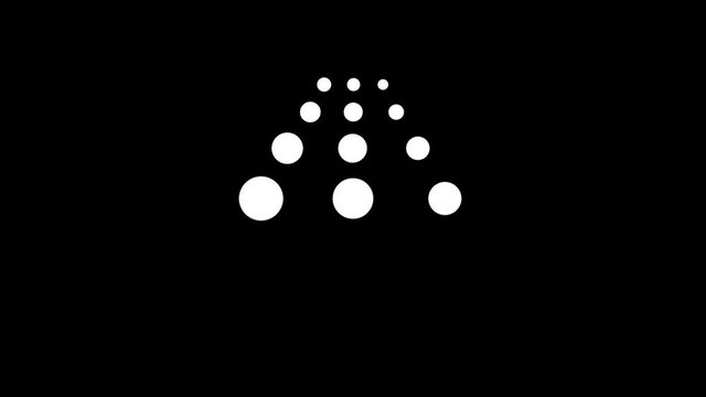 Abstraction of figures from white dot circles blinking on the black background and changing their size. Spinning black circles or dots creating the effect to animation pattern