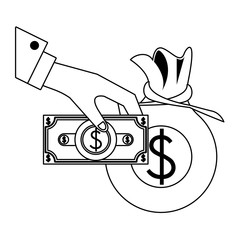 saving money business finance cartoon in black and white