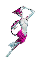 tiger girl cartoon is jumping