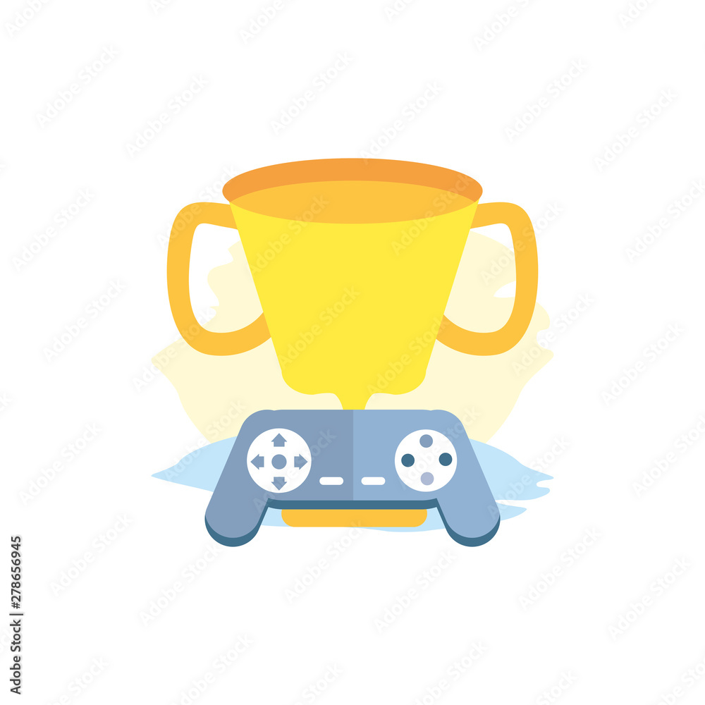 Poster video game control retro with trophy cup