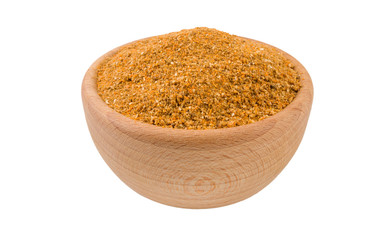 herb or herbal pepper mix in wooden bowl isolated on white background.45 degree view. Spices and food ingredients.