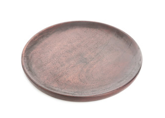 Wooden plate on white background