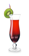 Glass of tasty summer cocktail on white background