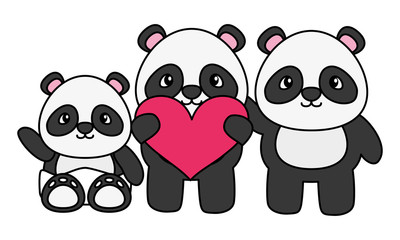 cute little family bears pandas characters