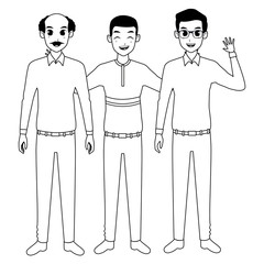 Family grandfather with father and adult son in black and white