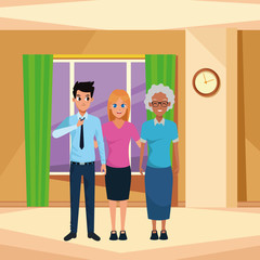 Family old mother with adult saughter and son