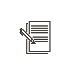 Pen writing on paper icon. Modern trendy vector thin line illustration