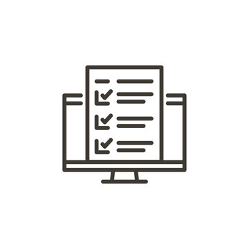 Computer screen with checklist or survey. Modern trendy line icon illustration for your business