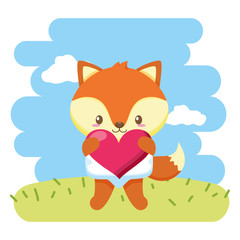 cute little fox baby with heart