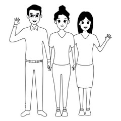 Young friends smiling and greeting in black and white