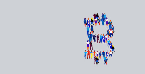 businesspeople crowd gathering in bitcoin ctypto currency shape different business people group standing together social community web money symbol concept horizontal