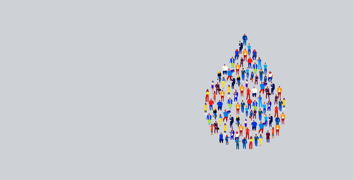 businesspeople crowd gathering in water drop symbol shape different business people group standing together social media community concept horizontal