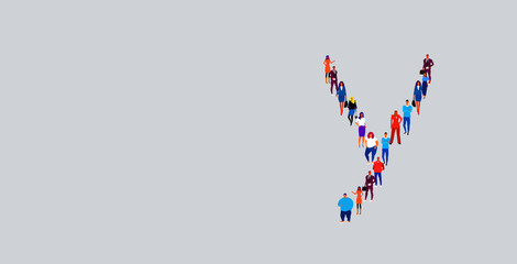 business people crowd forming shape letter Y different men women businesspeople group standing together English alphabet concept full length horizontal