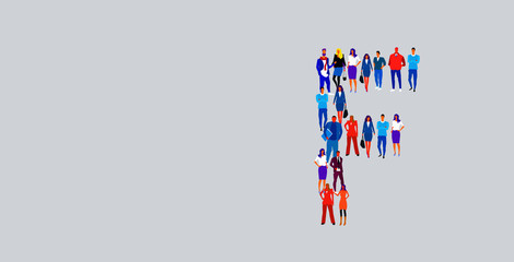 Fototapeta premium business people crowd forming shape letter F different men women businesspeople group standing together English alphabet concept full length horizontal