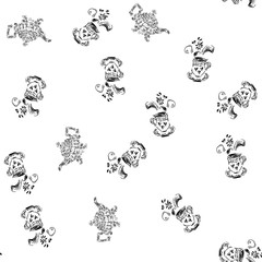 Seamless pattern of teapots and teacups isolated on white background. Chinese seamless pattern of teapots and teacups collection for textile design. Vector outline illustration