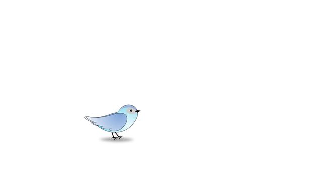 Cartoon Bird Flies in and Perches on White background