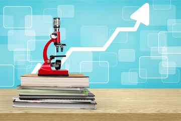 Medical equipment. microscope and books  on Background