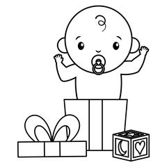 boy with gift and cube baby shower
