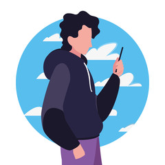 young man using smartphone social media