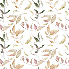 Handpainted watercolor seamless pattern with autumn leaves