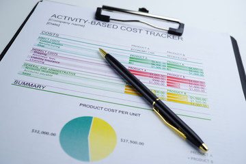 Charts Graphs spreadsheet paper. Financial development, Banking Account, Statistics, Investment Analytic research data economy, Stock exchange Business office company meeting concept.