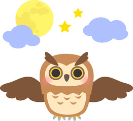 飛ぶミミズクと夜空