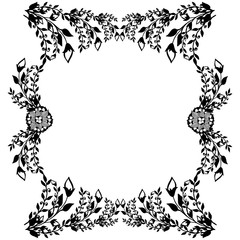 Abstract floral frame in black and white colors. Vector