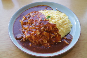 Omelet rice with demiglace (Half Glaze Sauce)