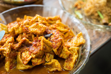 tahu balado, fried tofu with chilli sauce paste traditional indonesian food