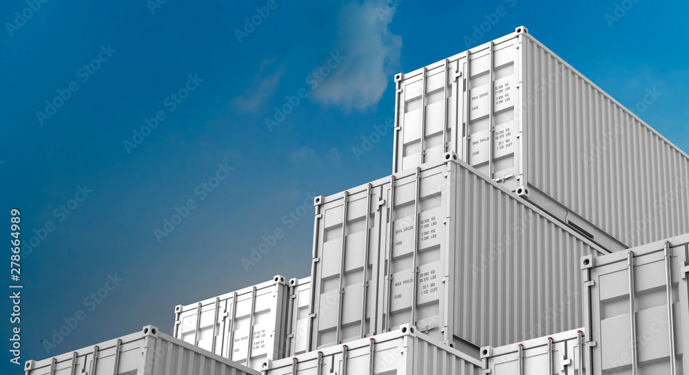 Wall mural stack of white containers box, cargo freight ship for import export 3d