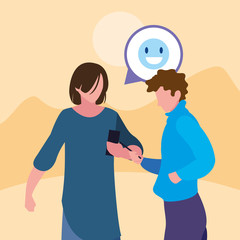 two men using smartphone social media