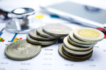 Stethoscope on spreadsheet and graph paper, Finance, Account, Statistics, Investment, Analytic...