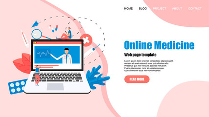 Webpage template. Online healthcare and medical consultation concept. Vector flat illustration	