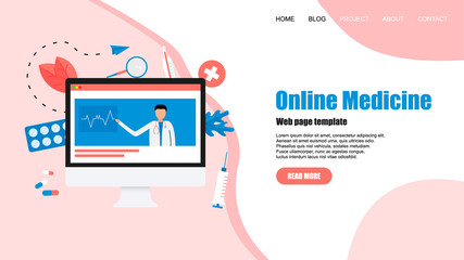 Webpage template. Online healthcare and medical consultation concept. Vector flat illustration	