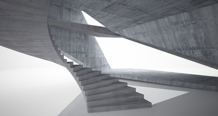 Abstract architectural concrete interior of a minimalist house. 3D illustration and rendering.