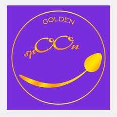 best minimalist logo golden spoon with a smile on the ultraviolet background