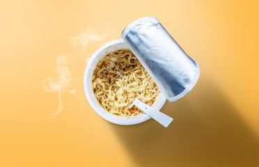 Instant cup noodle with fork