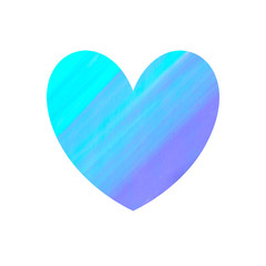 Big blue watercolor heart isolated on white background. Valentines day hand drawn background with space for text. Heart shape watercolour template. Design element.