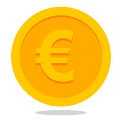 Gold coin icon in flat style with Euro sign on it. The official currency of European Union.