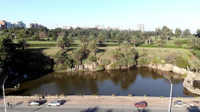 Aerial Drone Footage Park Lake Parque Rodo Montevideo Uruguay