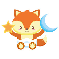 cute little fox baby with moon and star toys