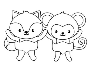 cute little monkey and fox characters