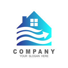 Obraz premium building logo and arrow with design template, wave icon , house symbol