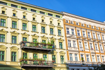 Colorful refurbished old buildings seen at the Prenzlauer Berg district in Berlin