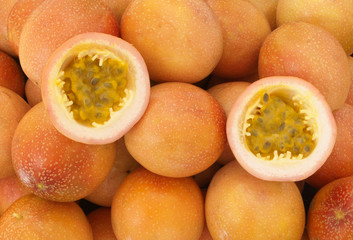 Ripe passion fruits close up